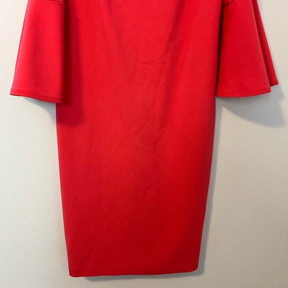 Coral Calvin Klein Trumpet Sleeve Dress - Picture 3 of 7